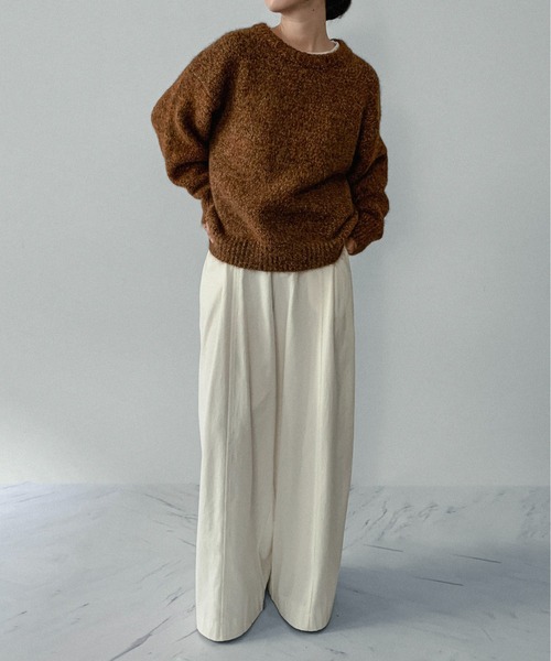 on:nue（オンニュ）の「【on:nue】[着用動画あり！/ ユニセックス] メランジクルーネックオーバーニット（ニット/セーター・レディース・イエロー/ブラウン/グレー・FREE）」の15枚目の写真