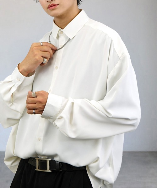 L'atelier(ラトリエ)の「バルーン袖 ルーズ レギュラーカラー シャツ ドレープ ボリューム袖 ワイド シルエット(シャツ/ブラウス・メンズ・チョコ/バーガンディー/ブラック系/ホワイト/ブラック・M/L)」の2枚目の写真