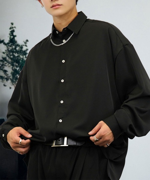 L'atelier(ラトリエ)の「バルーン袖 ルーズ レギュラーカラー シャツ ドレープ ボリューム袖 ワイド シルエット(シャツ/ブラウス・メンズ・チョコ/バーガンディー/ブラック系/ホワイト/ブラック・M/L)」の1枚目の写真