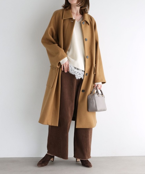 BABYLONE（バビロン）の「ダブルメルトンステンカラーコート（ステンカラーコート・レディース・グレイッシュブルー/キャメル・フリー）」の13枚目の写真