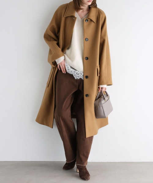 BABYLONE（バビロン）の「ダブルメルトンステンカラーコート（ステンカラーコート・レディース・グレイッシュブルー/キャメル・フリー）」の14枚目の写真