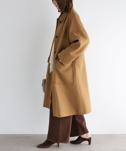 BABYLONE（バビロン）の「ダブルメルトンステンカラーコート（ステンカラーコート・レディース・グレイッシュブルー/キャメル・フリー）」の15枚目の写真