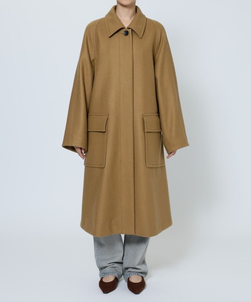 BABYLONE（バビロン）の「ダブルメルトンステンカラーコート（ステンカラーコート・レディース・グレイッシュブルー/キャメル・フリー）」の16枚目の写真