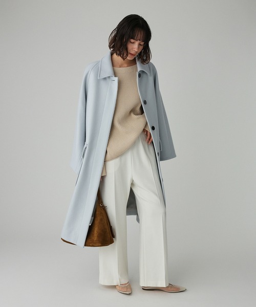 BABYLONE（バビロン）の「ダブルメルトンステンカラーコート（ステンカラーコート・レディース・グレイッシュブルー/キャメル・フリー）」の6枚目の写真