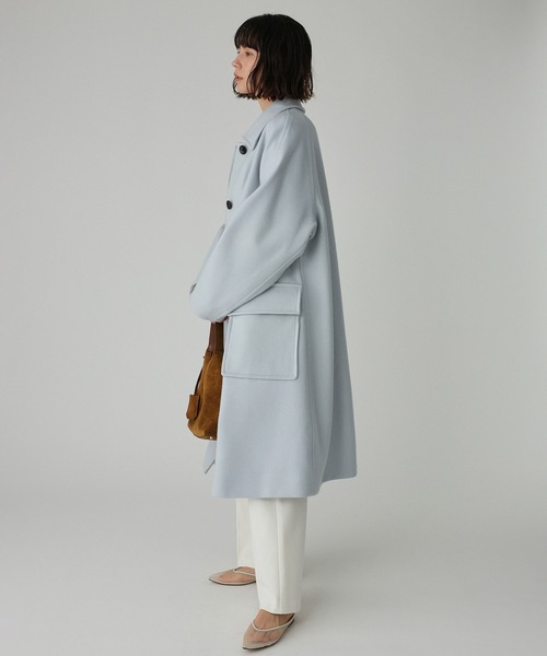 BABYLONE（バビロン）の「ダブルメルトンステンカラーコート（ステンカラーコート・レディース・グレイッシュブルー/キャメル・フリー）」の7枚目の写真