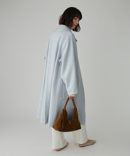 BABYLONE（バビロン）の「ダブルメルトンステンカラーコート（ステンカラーコート・レディース・グレイッシュブルー/キャメル・フリー）」の8枚目の写真