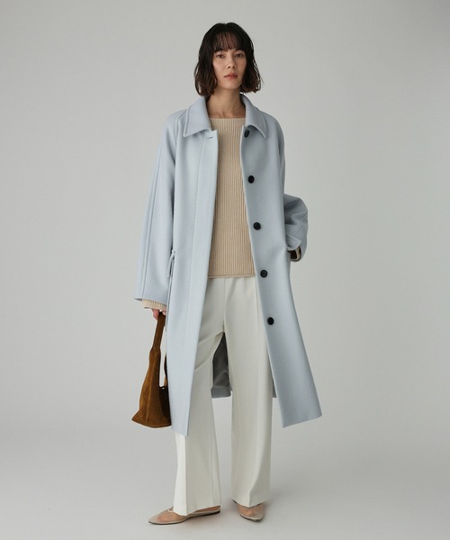 BABYLONE（バビロン）の「ダブルメルトンステンカラーコート（ステンカラーコート・レディース・グレイッシュブルー/キャメル・フリー）」の5枚目の写真