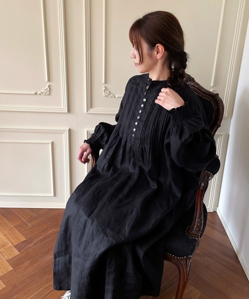 早い者勝ち 希少 限定イタリア製　Blumarine ワンピース armoire*/アルモワール】リネン100% ピンタックボリュームスリーブ