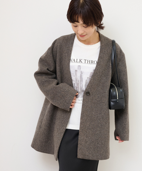 JOURNAL STANDARD relume（ジャーナルスタンダード　レリューム）の「尾州ウールシャギージャケットコート（その他アウター・レディース・ブラウン/ベージュ・FREE）」の6枚目の写真