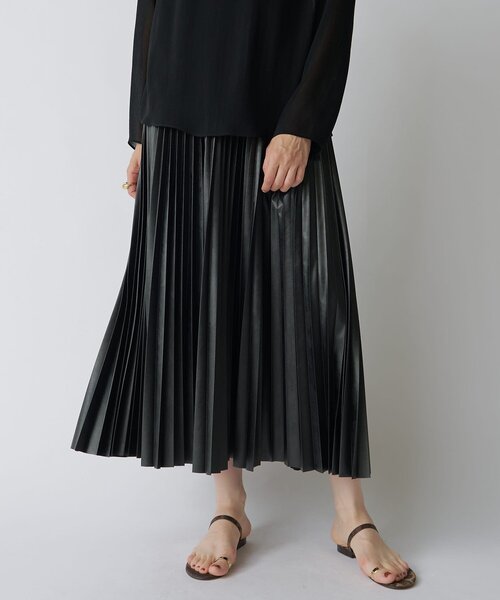 Drawing Numbers（ドローイング ナンバーズ）の「【Drawing Numbers】エコレザープリーツスカート（スカート・レディース・ブラック/ゴールド・38/36）」の4枚目の写真