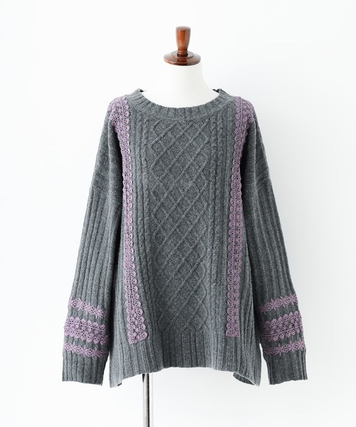 somari imagination(ソマリ イマジネーション)の「『レースデザインモヘヤタッチケーブルニット』(ニット/セーター・レディース・チャコールグレー/ネイビー・FREE)」の13枚目の写真