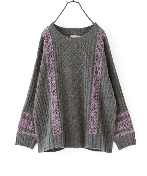 somari imagination(ソマリ イマジネーション)の「『レースデザインモヘヤタッチケーブルニット』(ニット/セーター・レディース・チャコールグレー/ネイビー・FREE)」の3枚目の写真