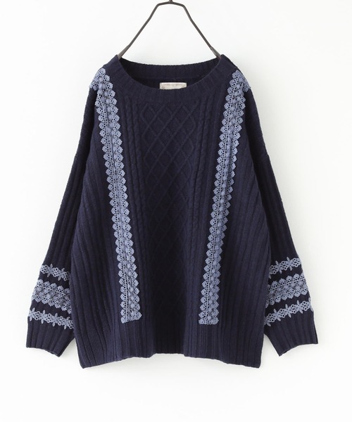 somari imagination(ソマリ イマジネーション)の「『レースデザインモヘヤタッチケーブルニット』(ニット/セーター・レディース・チャコールグレー/ネイビー・FREE)」の4枚目の写真