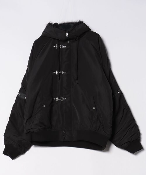 Revo.（レボ）の「オーバーサイズ ファイヤーマンバックル エコファー N-2B フライトジャケット【UNISEX】（ミリタリージャケット・メンズ・ブラック/オリーブ・S/M/L）」の8枚目の写真