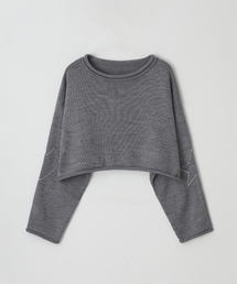 HEART STAR HAND STITCH OVERFIT CROP KNIT GREY