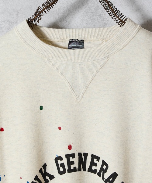 HAND PAINTED VINTAGE GAZETTE CREWNECK SWEATSHIRT(OATMEAL) / ハンド