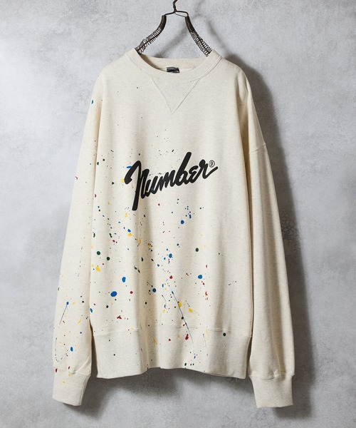 HAND PAINTED VINTAGE GAZETTE CREWNECK SWEATSHIRT(OATMEAL) / ハンド