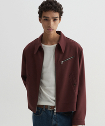 DNSR（ディーエヌエスアール）の「オブリークウールクロップジャケットバーガンディ（その他アウター）」