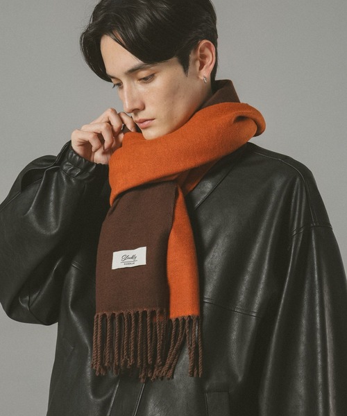 RAGEBLUE（レイジブルー）の「【WASHABLE】REVERSIBLE CASHMERE TOUCH MUFFLER / リバーシブル/カシミヤタッチマフラー（マフラー・メンズ・ダークグリーン/ダークブラウン/ワインレッド/ダークグレー/ネイビー・FREE）」の15枚目の写真