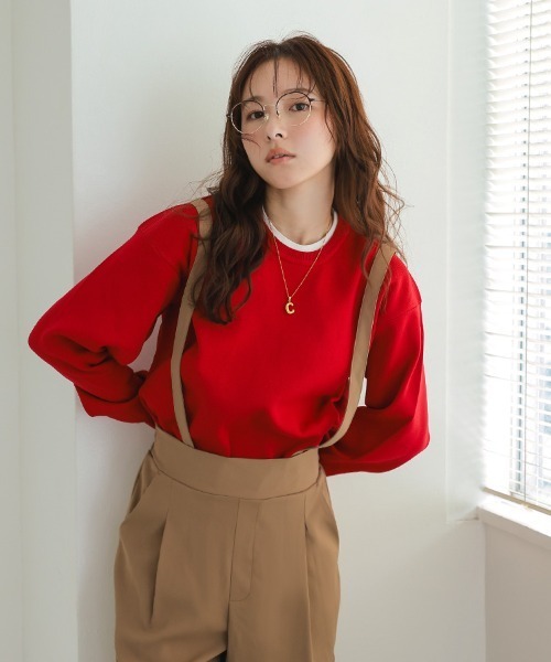 pufe（ピュフェ）の「【pufe】レイヤード風プルオーバー（ニット/セーター・レディース・レッド/ネイビー/ブラウン/グレー・ONE SIZE）」の20枚目の写真