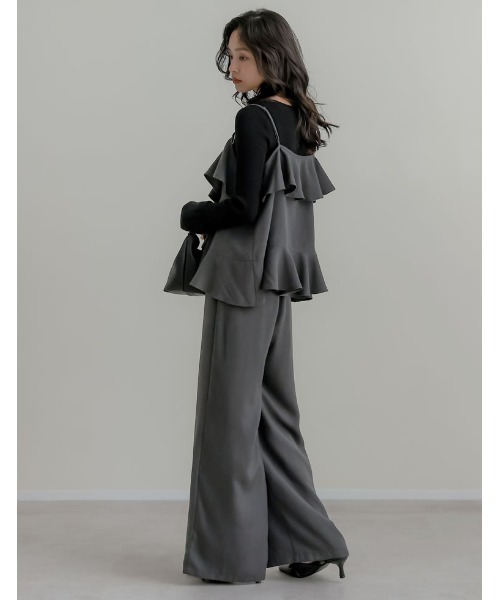 Re:EDIT（リエディ）の「[2025 WINTER COLLECTION][アンチピリング][毛玉になりにくい]ヘリンボーン微起毛フリルキャミソールビスチェ（キャミソール・レディース・ブラック/チャコールグレー/ブラウン・MEDIUM/LARGE）」の15枚目の写真