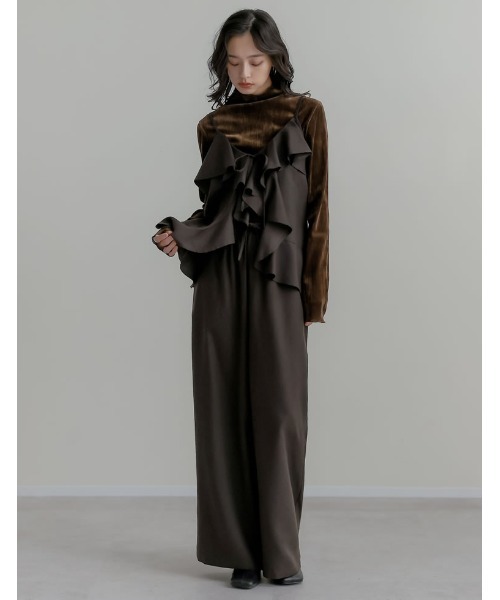 Re:EDIT（リエディ）の「[2025 WINTER COLLECTION][アンチピリング][毛玉になりにくい]ヘリンボーン微起毛フリルキャミソールビスチェ（キャミソール・レディース・ブラック/チャコールグレー/ブラウン・MEDIUM/LARGE）」の10枚目の写真