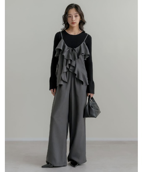 Re:EDIT（リエディ）の「[2025 WINTER COLLECTION][アンチピリング][毛玉になりにくい]ヘリンボーン微起毛フリルキャミソールビスチェ（キャミソール・レディース・ブラック/チャコールグレー/ブラウン・MEDIUM/LARGE）」の13枚目の写真