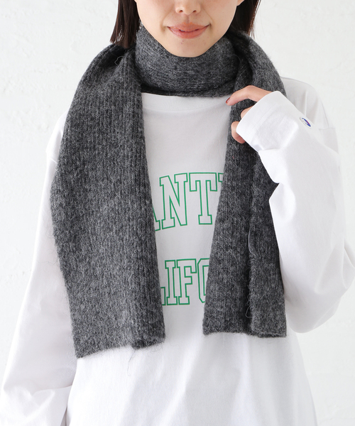 B.C STOCK（ベーセーストック）の「ウール混メランジニットショートマフラー（マフラー・レディース・チャコールグレー/ブルー/イエロー/ホワイト/ブラウン/レッド・FREE）」の8枚目の写真