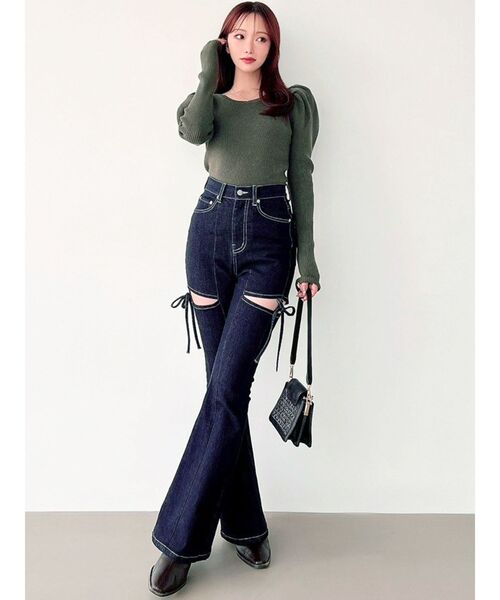 RESEXXY(リゼクシー)の「パワショルリブトップス(ニット/セーター・レディース・ブラック/ホワイト/グリーン・FREE)」の6枚目の写真