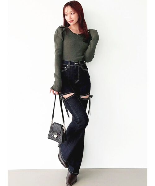 RESEXXY(リゼクシー)の「パワショルリブトップス(ニット/セーター・レディース・ブラック/ホワイト/グリーン・FREE)」の8枚目の写真