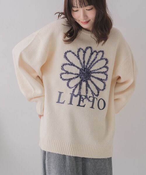 RETRO GIRL(レトロガール)の「リボンヤーン刺繍ニット(ニット/セーター・レディース・ブルー/ナチュラル/チャコールグレー・FREE)」の3枚目の写真