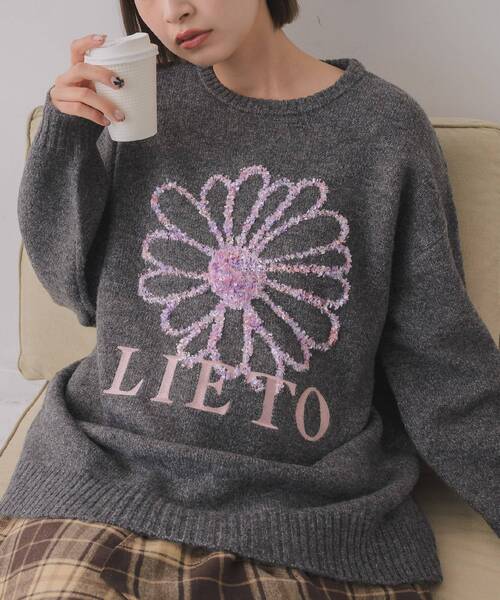 RETRO GIRL(レトロガール)の「リボンヤーン刺繍ニット(ニット/セーター・レディース・ブルー/ナチュラル/チャコールグレー・FREE)」の2枚目の写真