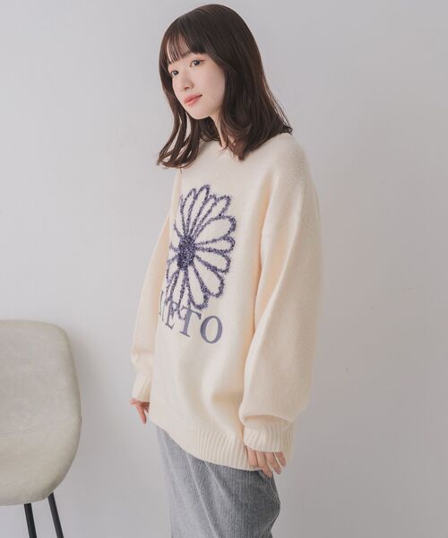 RETRO GIRL(レトロガール)の「リボンヤーン刺繍ニット(ニット/セーター・レディース・ブルー/ナチュラル/チャコールグレー・FREE)」の21枚目の写真