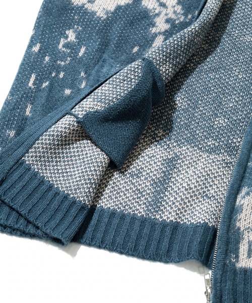 Revo.（レボ）の「Revo./レヴォ　モヘアライク グランジパターン ジップフーディー（ニット/セーター・メンズ・カーキ/ブルー・MEDIUM/LARGE）」の9枚目の写真