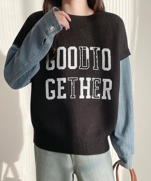 ABITOKYO(アビトーキョー)の「デニム袖切替ガレージロゴプリントニットプルオーバー(ニット/セーター・レディース・ブラック/アイボリー・FREE)」の20枚目の写真