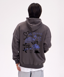 グラフィティオーバーサイズワイドショルダーフードジップアップ_チャコール