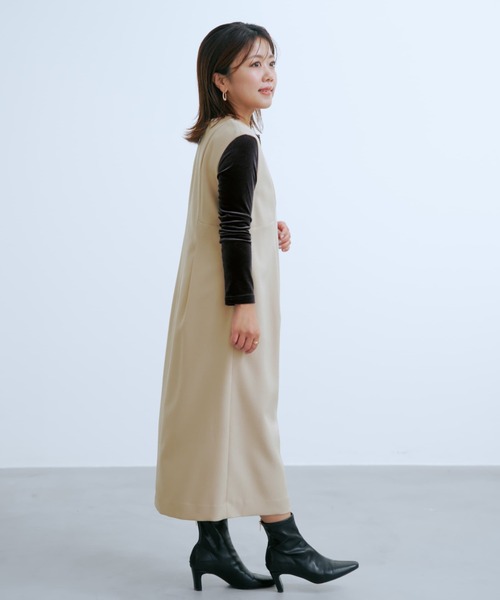 COHINA(コヒナ)の「フロントボタンVネックジャンパースカート 【低身長・小柄女性】(ジャンパースカート・レディース・ベージュ/ブラウン/ホワイト・REGULAR/SHORT)」の9枚目の写真