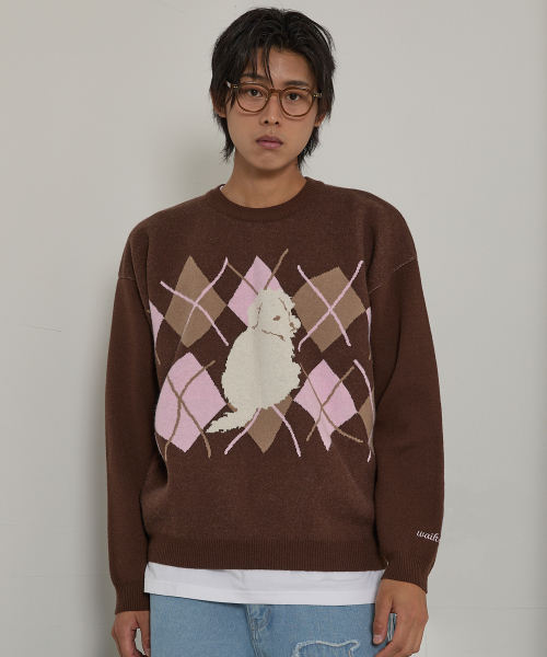 WaiKei（ワイケイ）の「マルチーズ アーガイル クルーネック ニット ブラウン（ニット/セーター・メンズ・その他・1/2）」の3枚目の写真