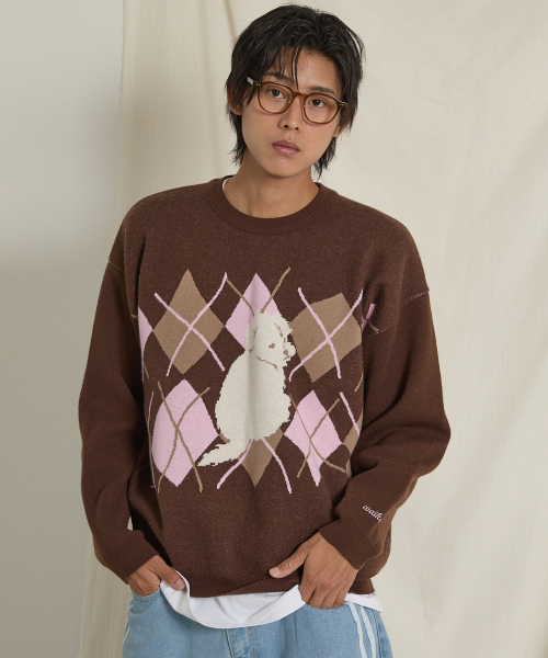 WaiKei（ワイケイ）の「マルチーズ アーガイル クルーネック ニット ブラウン（ニット/セーター・メンズ・その他・1/2）」の4枚目の写真
