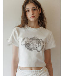 PSUCHE（プシュケ）の「Sea Otter Lace Crop Tee - White（Tシャツ/カットソー）」