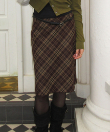 DIMANCHE（ディマンシュ）の「Check Midi Skirt (brown)（スカート）」