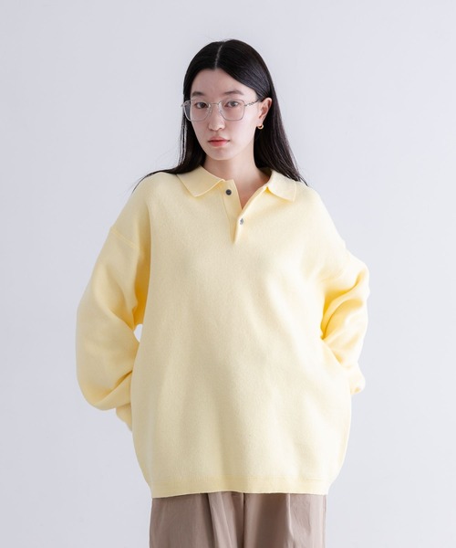 LOWRYS FARM（ローリーズファーム）の「【LFM(U)】スウェットライクニットポロ　 633431（ニット/セーター・メンズ・グレー/ネイビー/ブルー系その他/イエロー・FREE）」の4枚目の写真