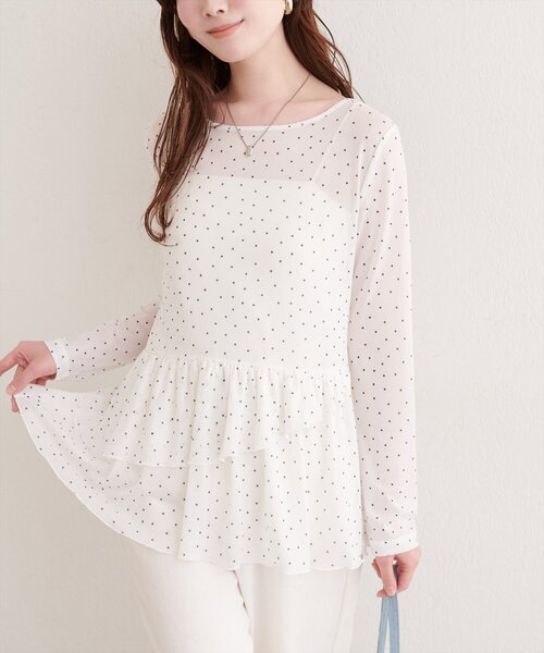 natural couture（ナチュラルクチュール）の「総レースティアードTOPS（Tシャツ/カットソー・レディース・ブラック/オフホワイト/ドット・FREE）」の3枚目の写真