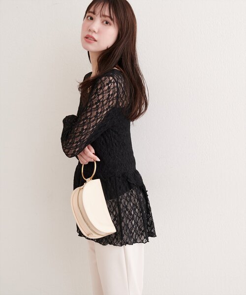 natural couture（ナチュラルクチュール）の「総レースティアードTOPS（Tシャツ/カットソー・レディース・ブラック/オフホワイト/ドット・FREE）」の2枚目の写真