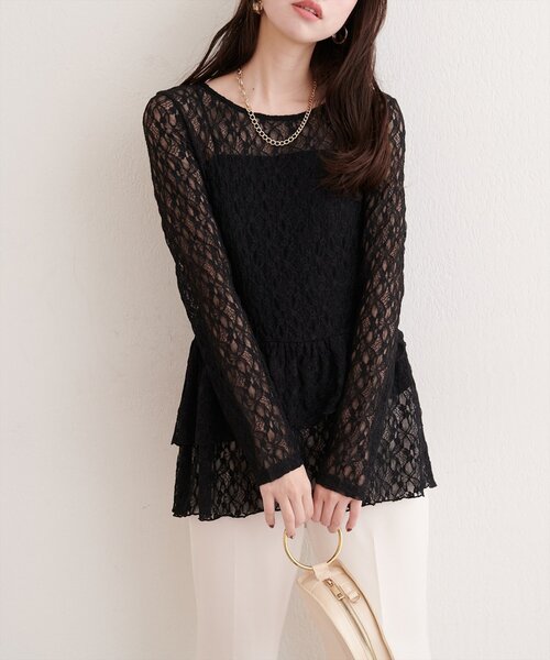 natural couture（ナチュラルクチュール）の「総レースティアードTOPS（Tシャツ/カットソー・レディース・ブラック/オフホワイト/ドット・FREE）」の11枚目の写真