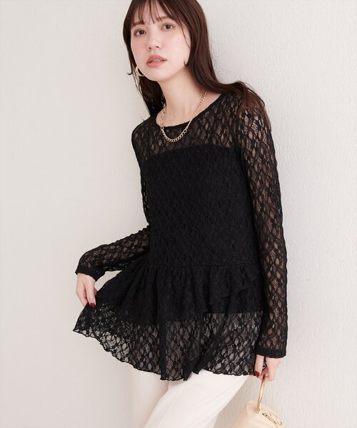 natural couture（ナチュラルクチュール）の「総レースティアードTOPS（Tシャツ/カットソー・レディース・ブラック/オフホワイト/ドット・FREE）」の12枚目の写真