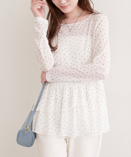 natural couture（ナチュラルクチュール）の「総レースティアードTOPS（Tシャツ/カットソー・レディース・ブラック/オフホワイト/ドット・FREE）」の15枚目の写真