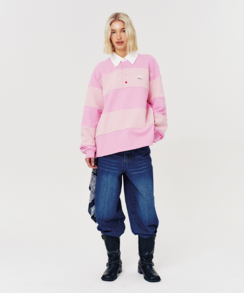 MOODBETTER（ムード ベター）の「48 COLLEGE STRIPE RUGBY SHIRT PINK（スウェット・レディース・その他・FREE）」の2枚目の写真