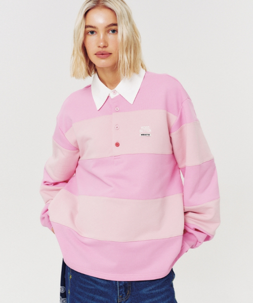 MOODBETTER（ムード ベター）の「48 COLLEGE STRIPE RUGBY SHIRT PINK（スウェット・レディース・その他・FREE）」の4枚目の写真