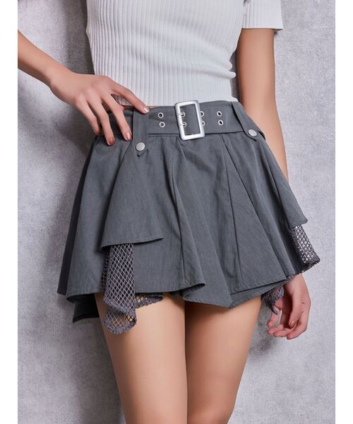 GYDA（ジェイダ）の「HEM Symmetryメッシュスカートライクショートパンツ（スカート・レディース・ブラック/アイボリー/チャコールグレー・FREE）」の3枚目の写真